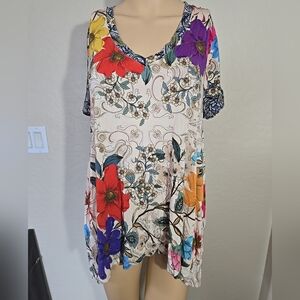 Johnny Was Womens Archibal Drape Floral Print Top Size M